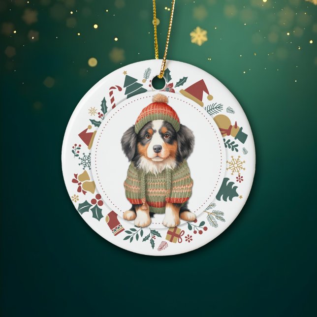 Bernese Mountain Dog in Winter Sweater Christmas Ceramic Ornament (Creator Uploaded)