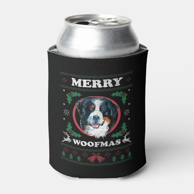 Bernese Mountain Dog Merry Woofmas Christmas Dog G Can Cooler (Can Front)