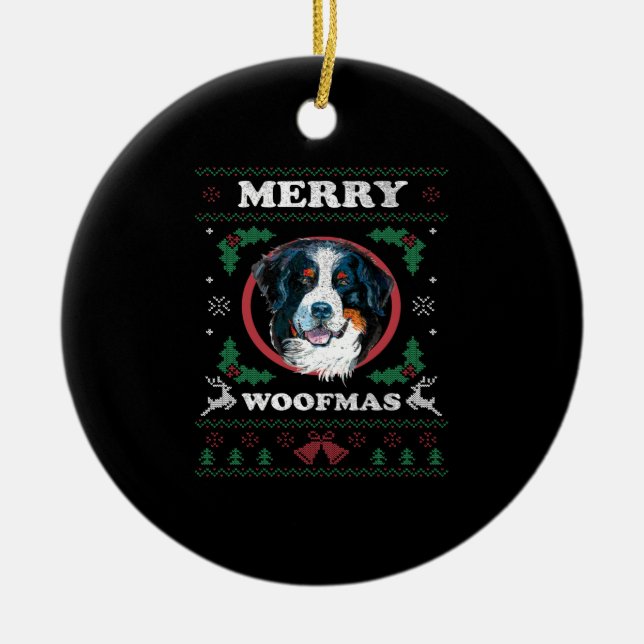 Bernese Mountain Dog Merry Woofmas Christmas Dog G Ceramic Ornament (Front)