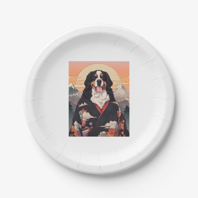 Bernese Mountain Dog Mount Fuji Paper Plate (Front)