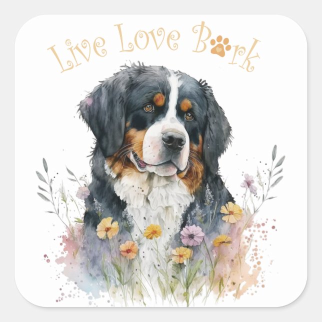 Bernese Mountain Dog Mum Floral Square Sticker (Front)