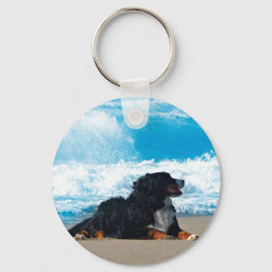 Bernese Mountain Dog on Beach Key Ring