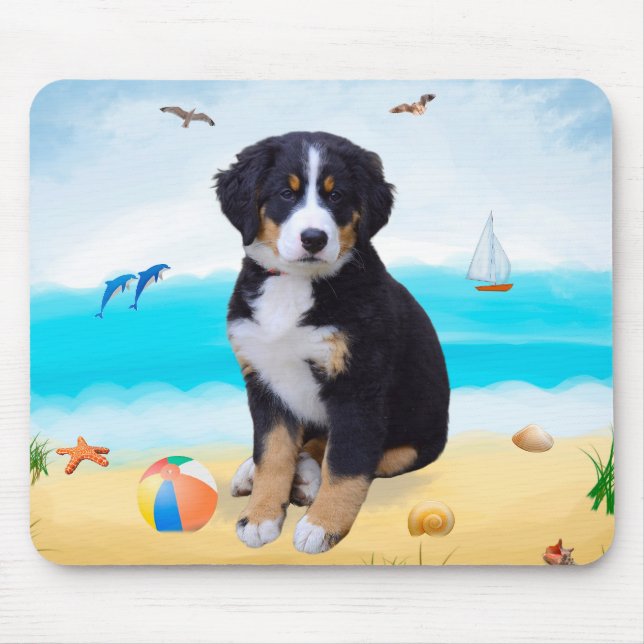Bernese Mountain Dog on Beach Mouse Pad (Front)