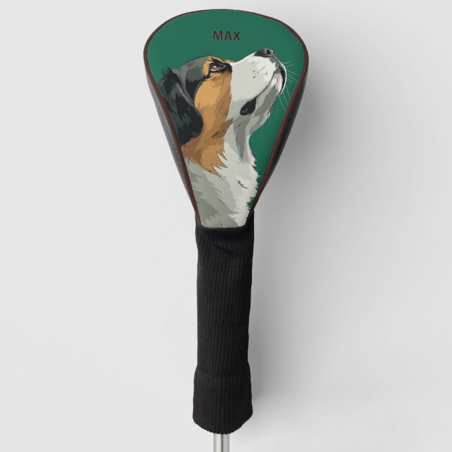 Bernese Mountain Dog on Green Background Golf Head Cover (Front)