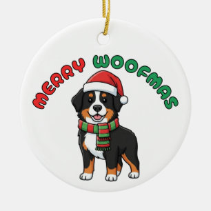 Bernese Mountain Dog Ornament: Merry Woofmas Ceramic Ornament
