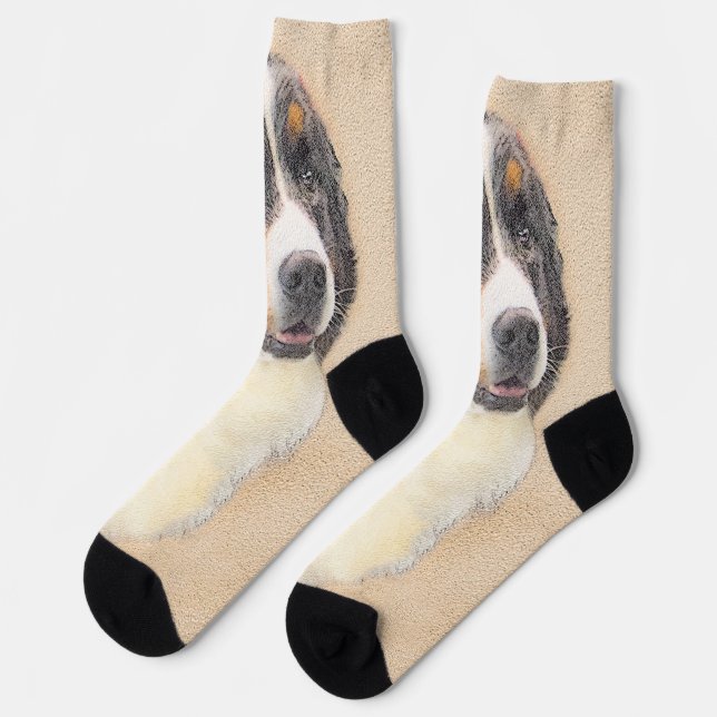 Bernese Mountain Dog Painting - Cute Original Do Socks (Left)
