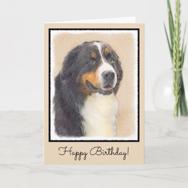 Bernese Mountain Dog Painting - Original Dog Art Card (Front)