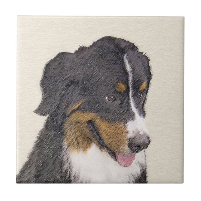 Bernese Mountain Dog Painting - Original Dog Art Ceramic Tile (Front)