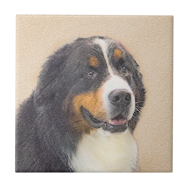 Bernese Mountain Dog Painting - Original Dog Art Ceramic Tile (Front)