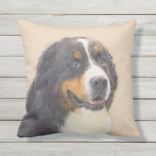 Bernese Mountain Dog Painting - Original Dog Art Cushion