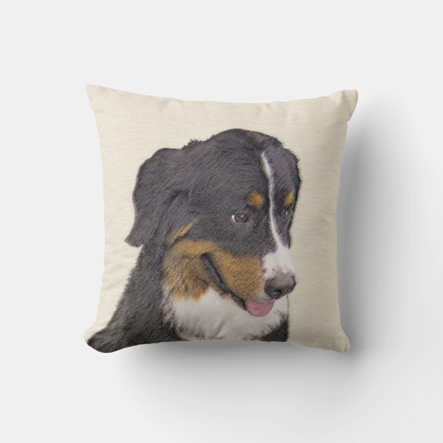 Bernese Mountain Dog Painting - Original Dog Art Cushion (Front)