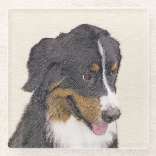 Bernese Mountain Dog Painting - Original Dog Art Glass Coaster