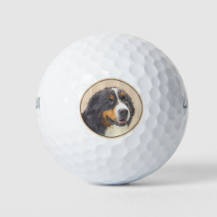 Bernese Mountain Dog Painting - Original Dog Art Golf Balls