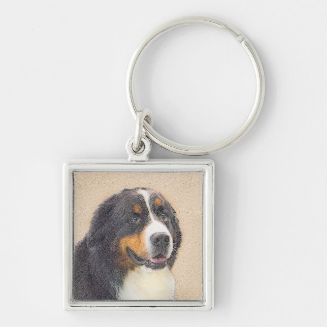 Bernese Mountain Dog Painting - Original Dog Art Key Ring (Front)