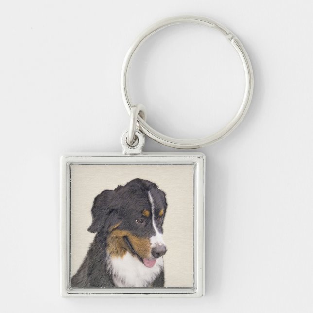 Bernese Mountain Dog Painting - Original Dog Art Key Ring (Front)