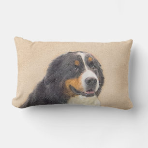 Bernese Mountain Dog Painting - Original Dog Art Lumbar Cushion