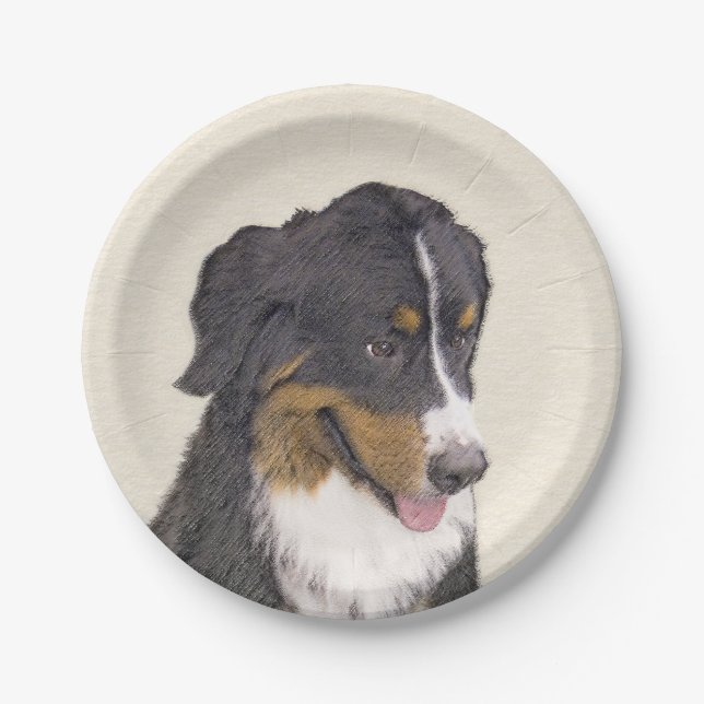 Bernese Mountain Dog Painting - Original Dog Art Paper Plate (Front)