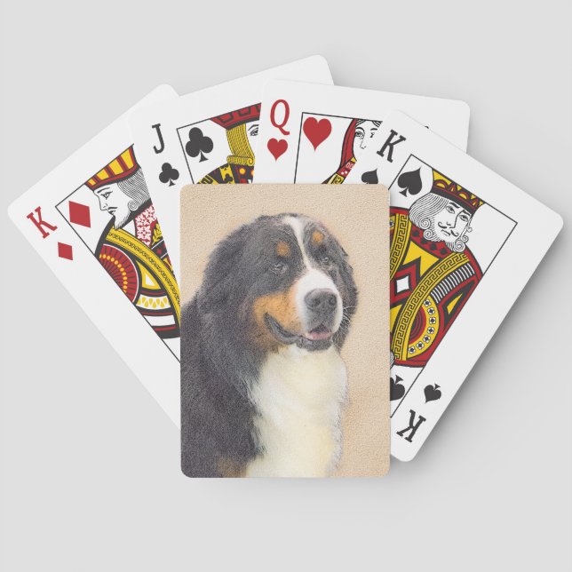 Bernese Mountain Dog Painting - Original Dog Art Playing Cards (Back)