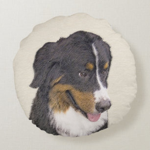 Bernese Mountain Dog Painting - Original Dog Art Round Cushion