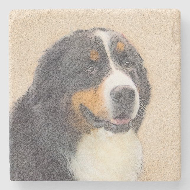 Bernese Mountain Dog Painting - Original Dog Art Stone Coaster (Front)