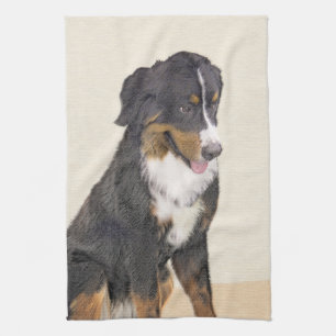 Bernese Mountain Dog Painting - Original Dog Art Tea Towel