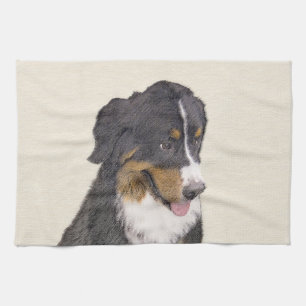 Bernese Mountain Dog Painting - Original Dog Art Tea Towel