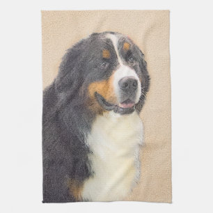 Bernese Mountain Dog Painting - Original Dog Art Tea Towel