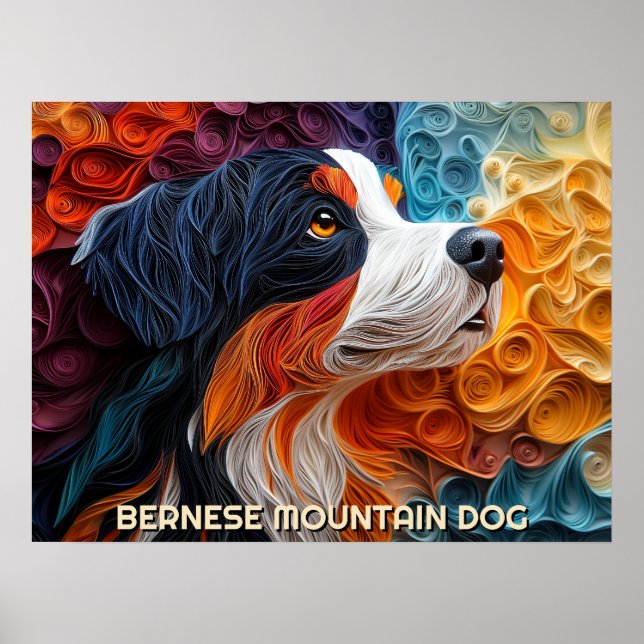 Bernese Mountain Dog Paper Quilling Art Portrait Poster (Front)