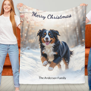 Bernese Mountain Dog Personalised Christmas Throw Fleece Blanket