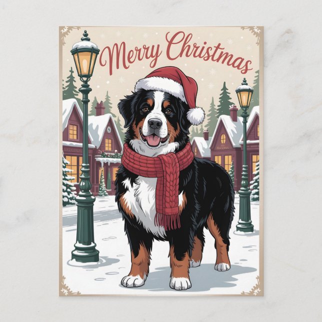 Bernese mountain dog personalized Christmas  Holiday Postcard (Front)