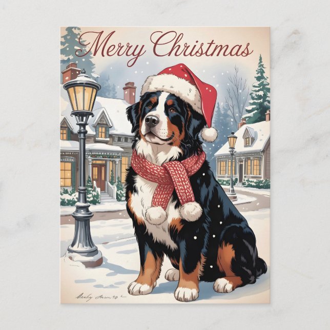 Bernese mountain dog personalized Christmas  Holiday Postcard (Front)
