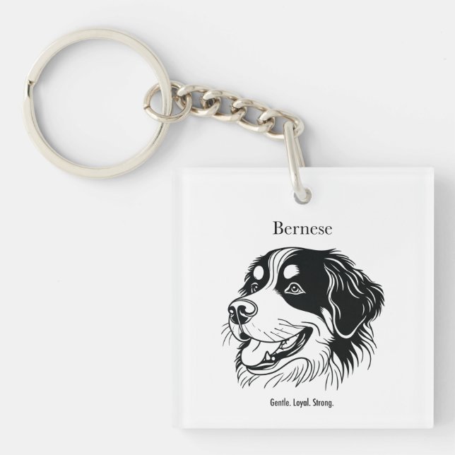 Bernese Mountain Dog Portrait Key Ring (Front)