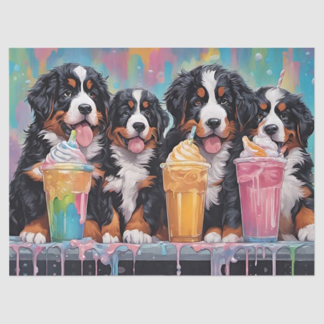 Bernese Mountain Dog Puppies drinking milkshakes Tissue Paper (Front)