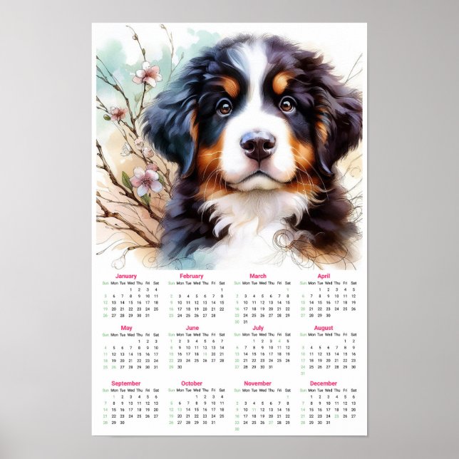 Bernese Mountain Dog Puppy 2025 Calendar  Poster (Front)