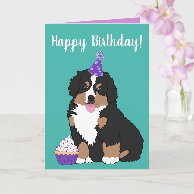Bernese Mountain Dog Puppy Birthday Card (Orchid)