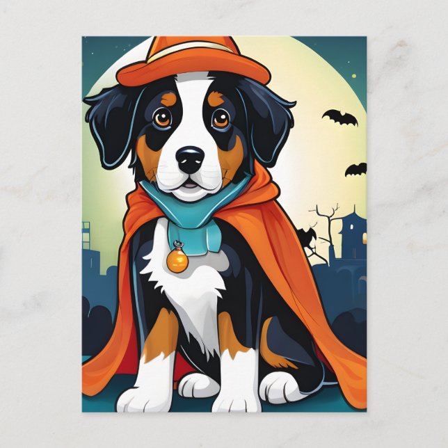 Bernese Mountain Dog Puppy Halloween Postcard (Front)