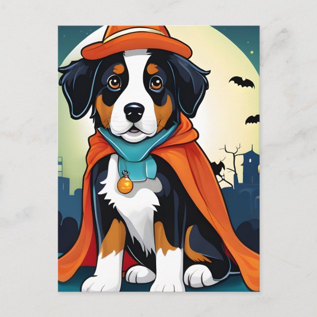 Bernese Mountain Dog Puppy Halloween Postcard (Front)