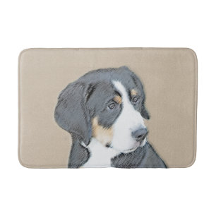 Bernese Mountain Dog Puppy Painting - Original Art Bath Mat
