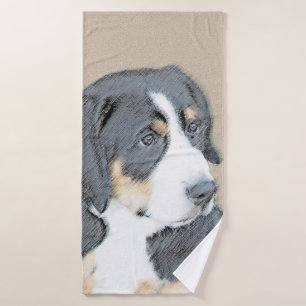 Bernese Mountain Dog Puppy Painting - Original Art Bath Towel Set