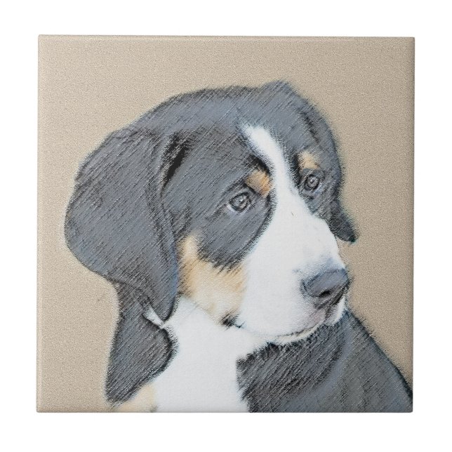 Bernese Mountain Dog Puppy Painting - Original Art Ceramic Tile (Front)