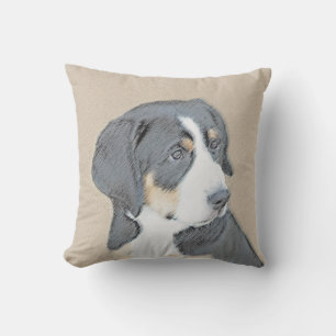 Bernese Mountain Dog Puppy Painting - Original Art Cushion