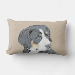 Bernese Mountain Dog Puppy Painting - Original Art Lumbar Cushion