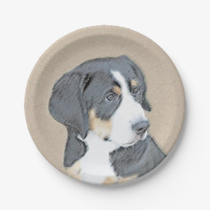 Bernese Mountain Dog Puppy Painting - Original Art Paper Plate