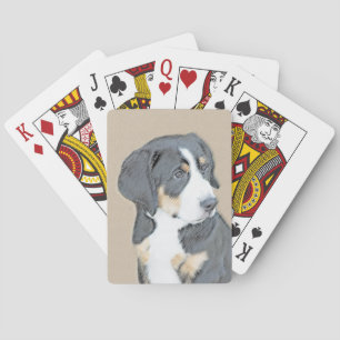 Bernese Mountain Dog Puppy Painting - Original Art Playing Cards