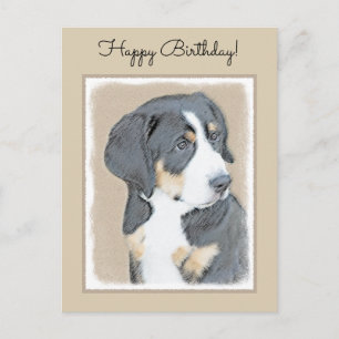 Bernese Mountain Dog Puppy Painting - Original Art Postcard