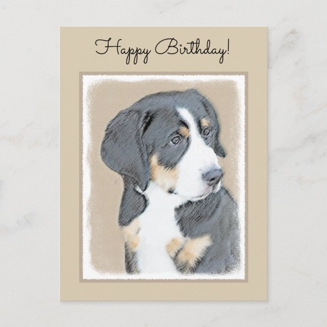 Bernese Mountain Dog Puppy Painting - Original Art Postcard (Front)