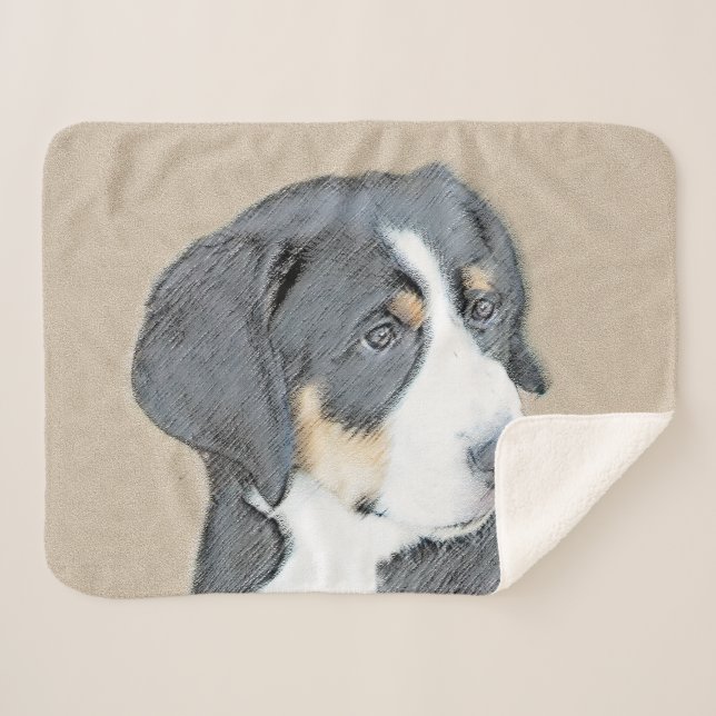 Bernese Mountain Dog Puppy Painting - Original Art Sherpa Blanket (Front (Horizontal))