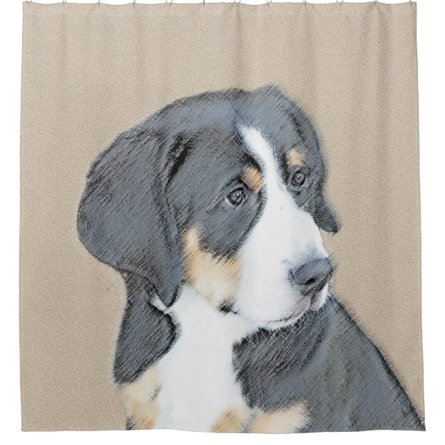 Bernese Mountain Dog Puppy Painting - Original Art Shower Curtain (Front)