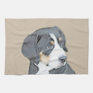 Bernese Mountain Dog Puppy Painting - Original Art Tea Towel
