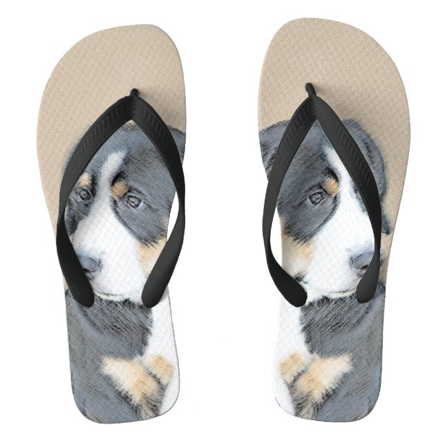 Bernese Mountain Dog Puppy Painting - Original Art Thongs (Footbed)